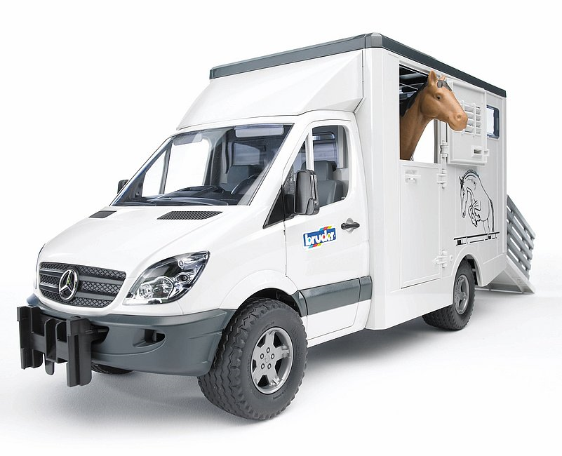 BRUDER 02533 Profi-Serie - Mercedes Benz Sprinter Tiertransporter inklusive 1 Pferd